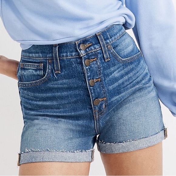 Madewell High Rise Denim Shorts in Burke Wash Button Front 28 - Picture 1 of 16